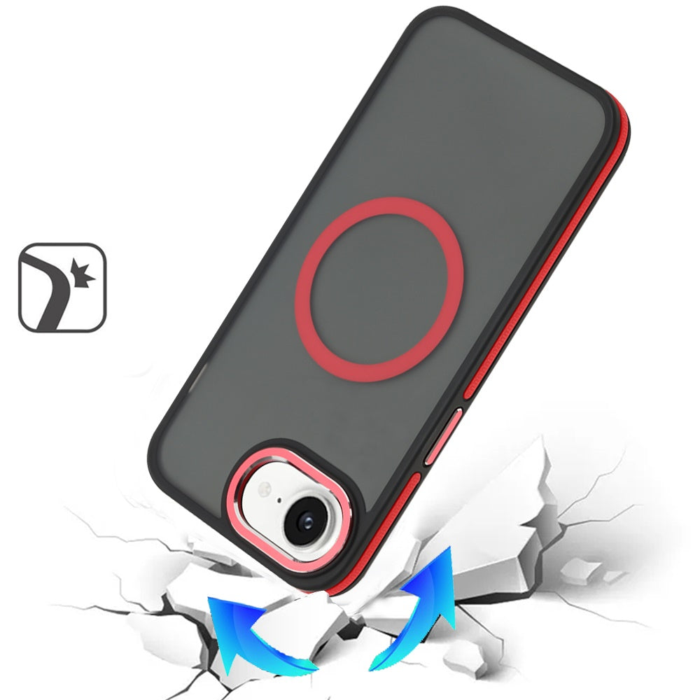 For Apple iPhone 16e Frosted Translucent Back Hybrid Case with Magnetic Circle; MagSafe Compatible, Military Grade Shockproof, Slim Design Case Cover