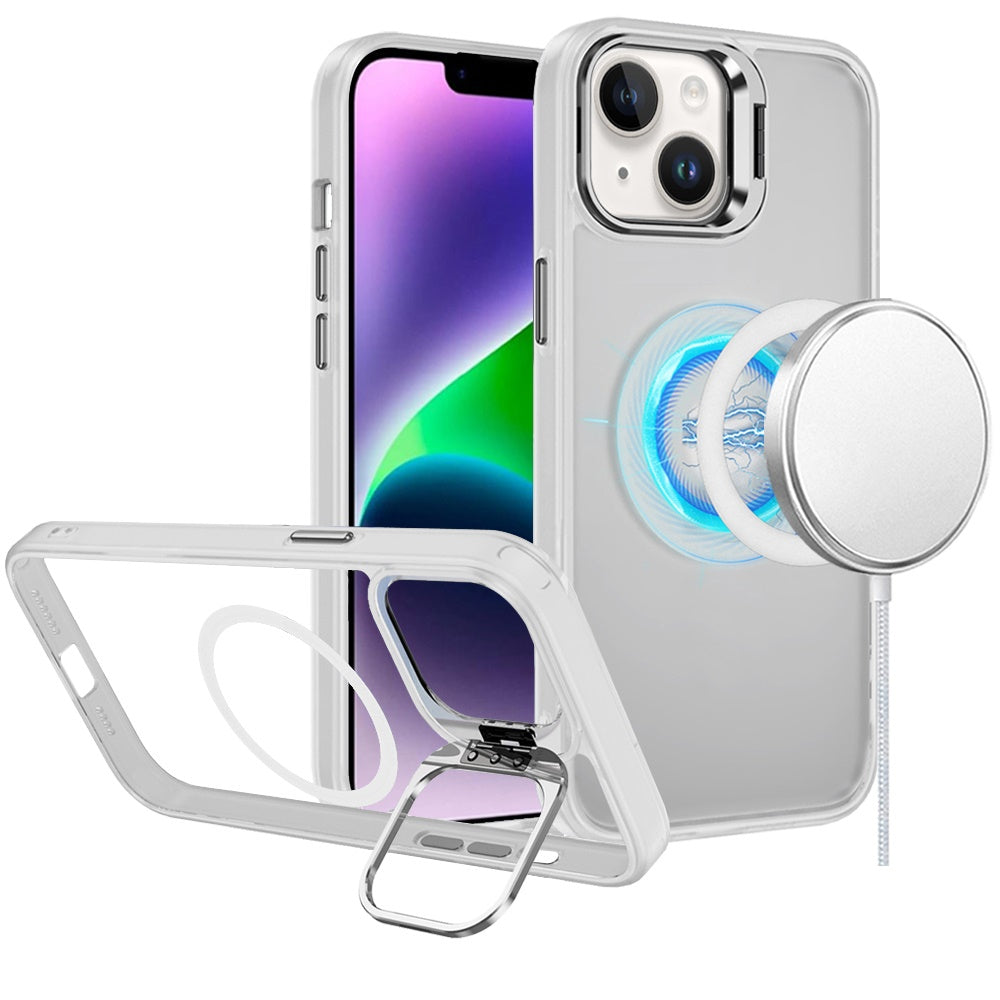 For Apple iPhone 15 Heavy Duty Metallic Hybrid Tough TPU with Camera Ring Stand, MagSafe Compatible, Rugged Drop Protection Case Cover