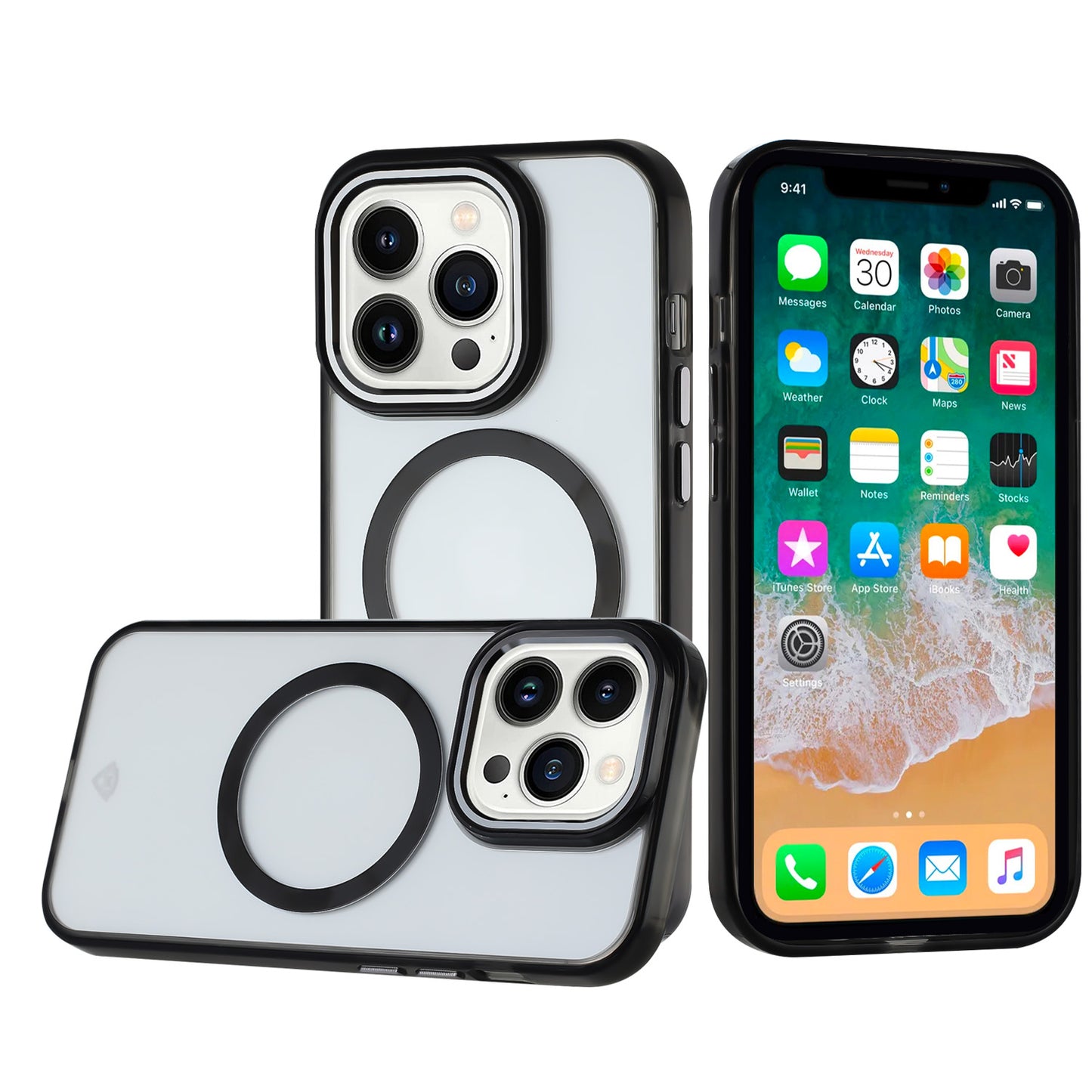 For Apple iPhone 16 Pro (6.3") Transparent Back Hybrid Case - Magnetic Circle, Color Frame, Metal Buttons, MagSafe Compatible Case Cover