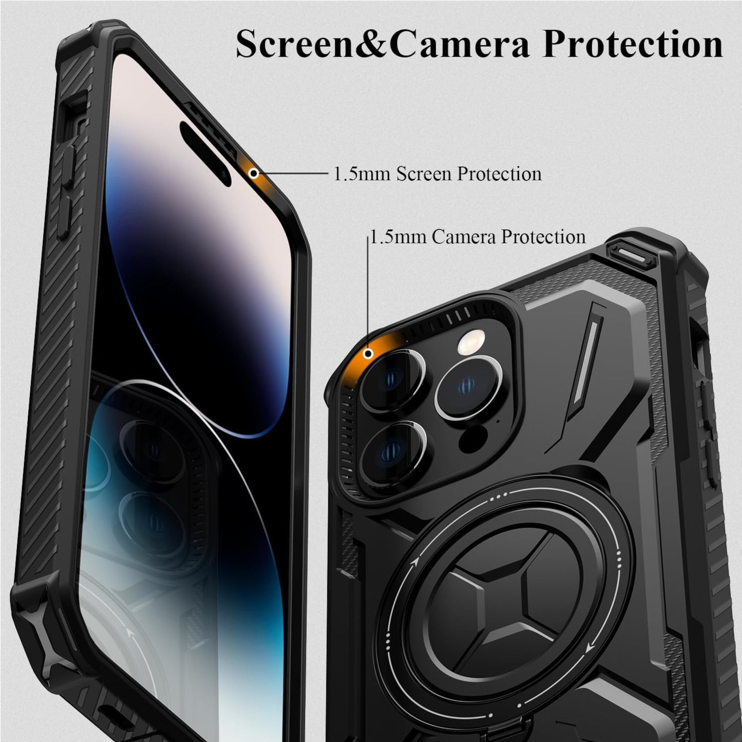 For Apple iPhone 15 Pro Max (6.7") Hybrid Invisible Stand Compatible with Magsafe 360° Ring Kickstand Shockproof Phone Case Cover
