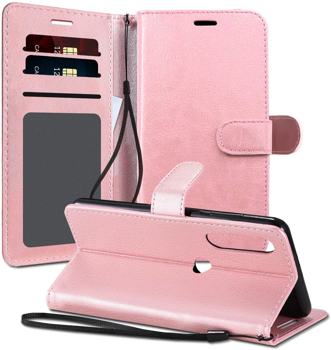 For Samsung Galaxy A16 5G Wallet PU Leather Pouch with Credit Card Slots Money Pocket, Stand & Strap Flip Bookstyle Case Cover Rose Gold