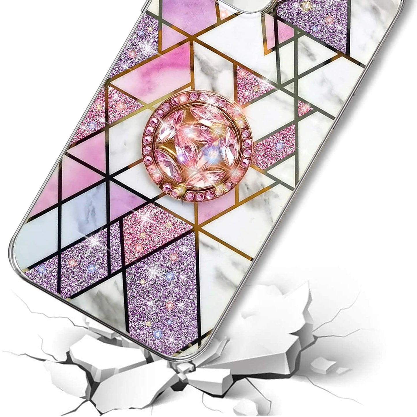For Samsung Galaxy A16 5G Fashion Design Pattern Hybrid Ring Kickstand Bling Diamond Hard PC TPU Protective Case Cover