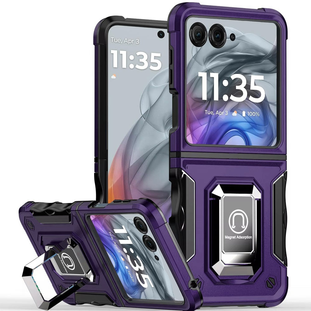 For Motorola Razr 2025 /2024 Hybrid Stand Magnetic Ring Holder Kickstand Heavy Duty Rugged Drop Silicone & Hard PC Shockproof Case Cover