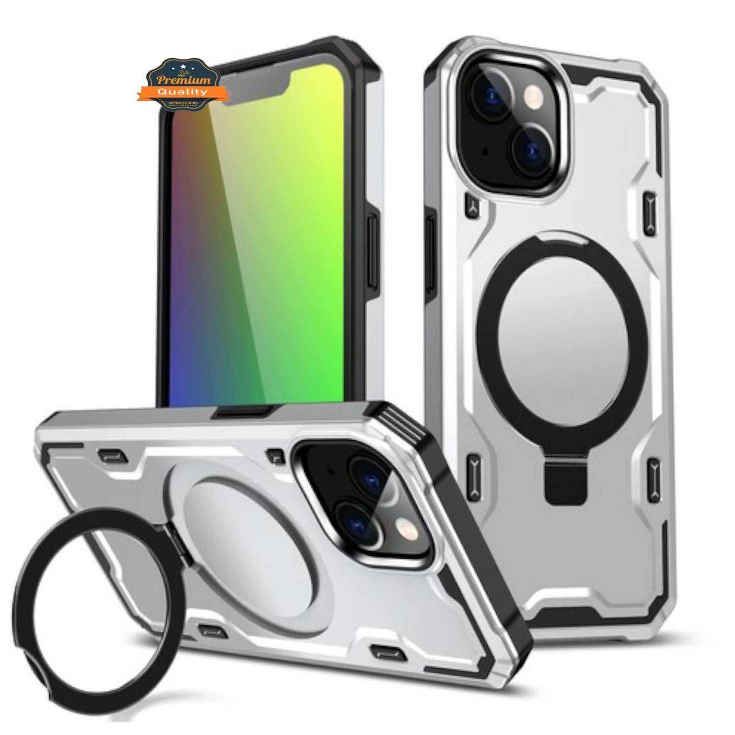 For Apple iPhone 15 Pro (6.1") Hybrid Magnetic Ring Stand Invisible Foldable Military Grade Shockproof Fit with Magsafe Phone Case Cover