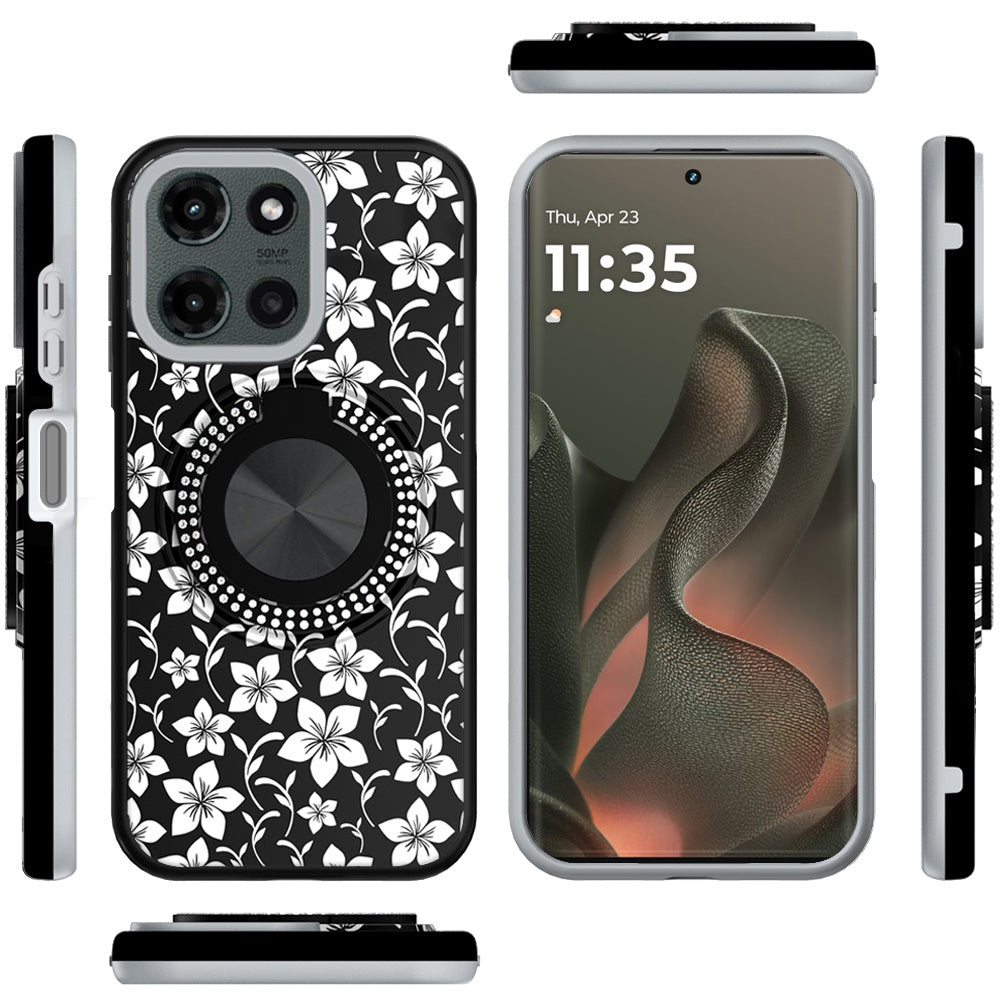 For Motorola Edge 2025 Pattern Design Hybrid with Invisible Ring Stand & Magnetic Back, Shockproof Protective Grip Case Cover