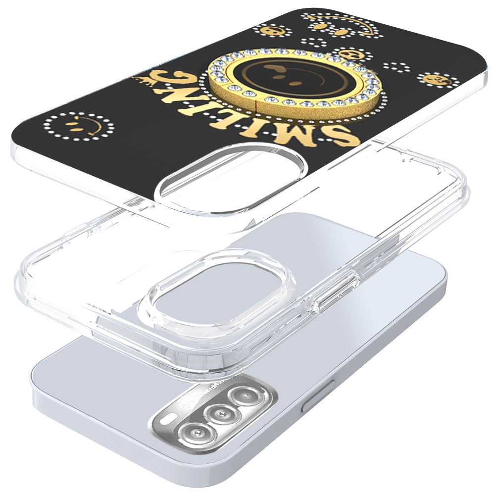For Samsung Galaxy A16 5G Smiling Glitter Ornament Bling Sparkle with Ring Stand Hybrid Slim TPU + Hard Back Shell Case Cover