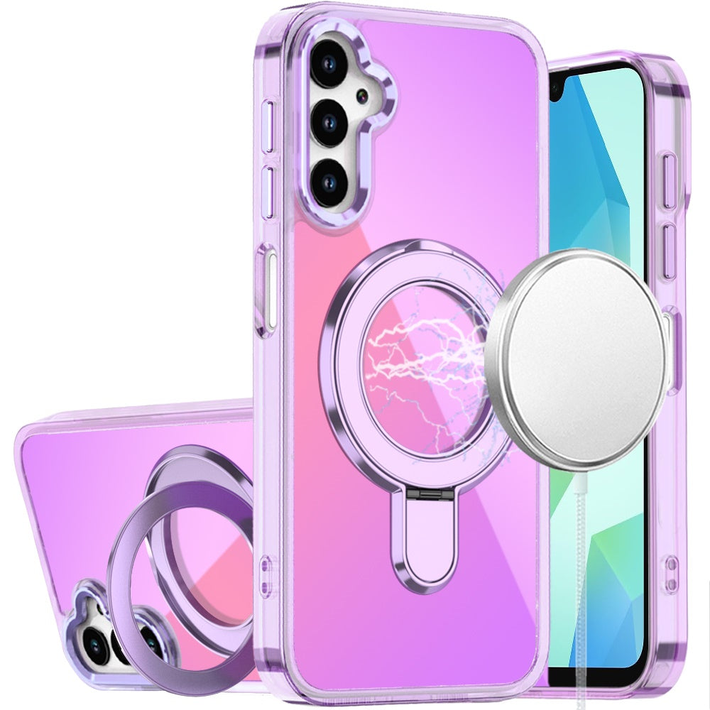 For Samsung Galaxy S25 Ultra Chrome Hybrid with Rotating Magnetic Circle Ring Stand, Slim Shockproof Hybrid Case Cover
