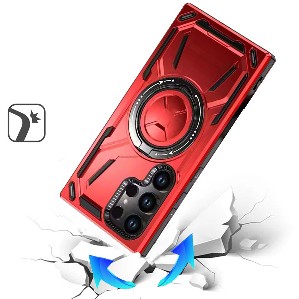 For Samsung Galaxy A15 5G Hybrid Magnetic Ring and 360° Rotational Kickstand with MagSafe Compatible, Military Grade Drop Protection Case Cover Red