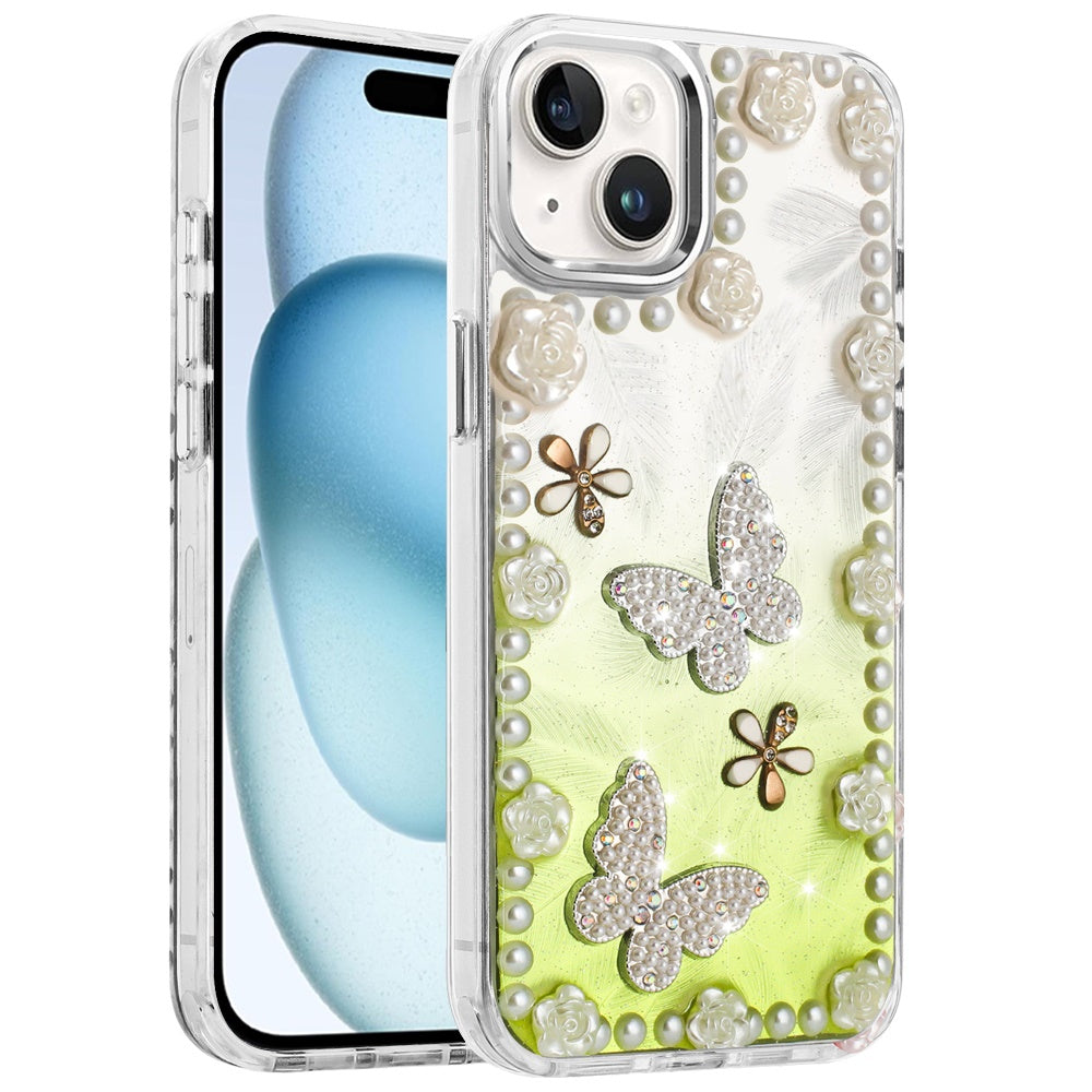 For Samsung Galaxy A36 Bling Fashion Design with 3D Pearls Epoxy Glitter Ornaments Chrome Edge Hard Slim PC Case Cover