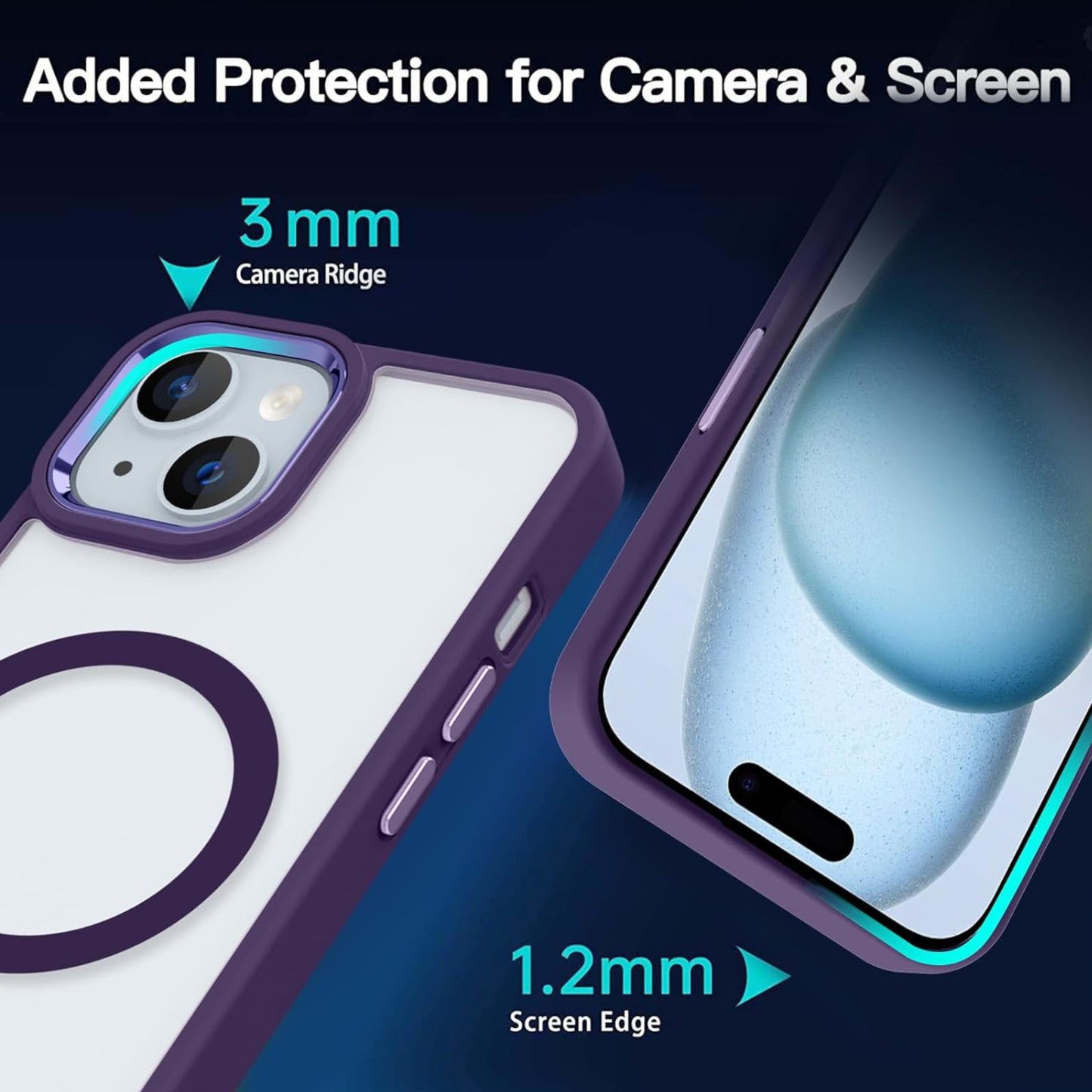 For Apple iPhone 15 Pro Max (6.7") Magnetic Compatible with Magsafe Wireless Charger TPU Hybrid Slim Transparent Purple Phone Case Cover