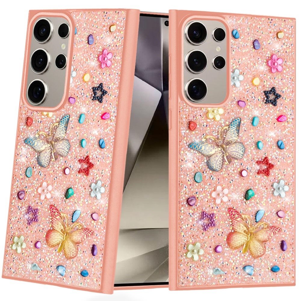 For Samsung Galaxy S24 Ultra Diamond Butterfly 3D Glitter Bling Design, Slim Hybrid Sparkle Protective Cover TPU for Women Girls Case Cover