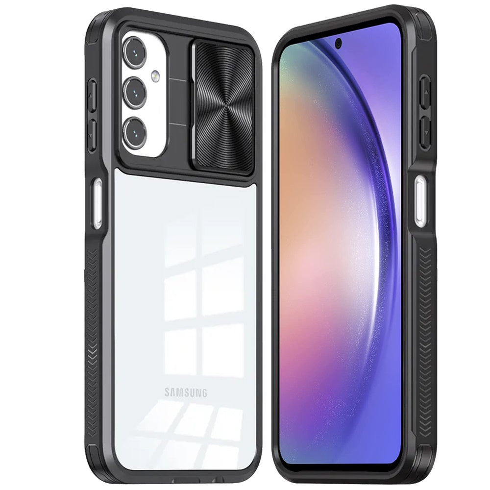 For Samsung Galaxy A16 5G Premium Hybrid Slim Case with Slide Camera Protector, Transparent Back Colorful Frame Bumper Case Cover