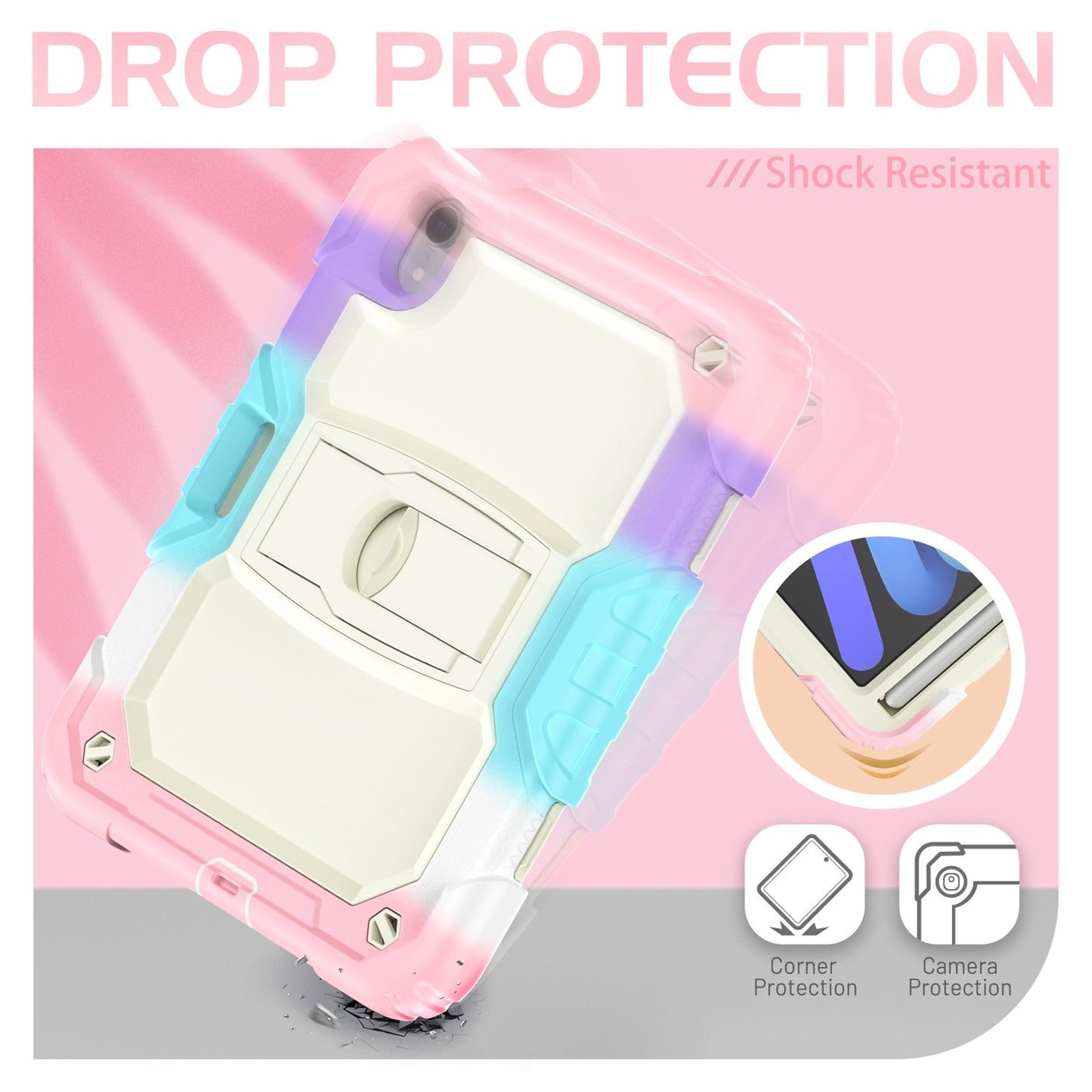 For Heavy Duty Hybrid Full Body 2in1 Rugged Shockproof Drop Protective Tablet with Slide Kickstand Beige / Camo Pink Tablet Case Cover