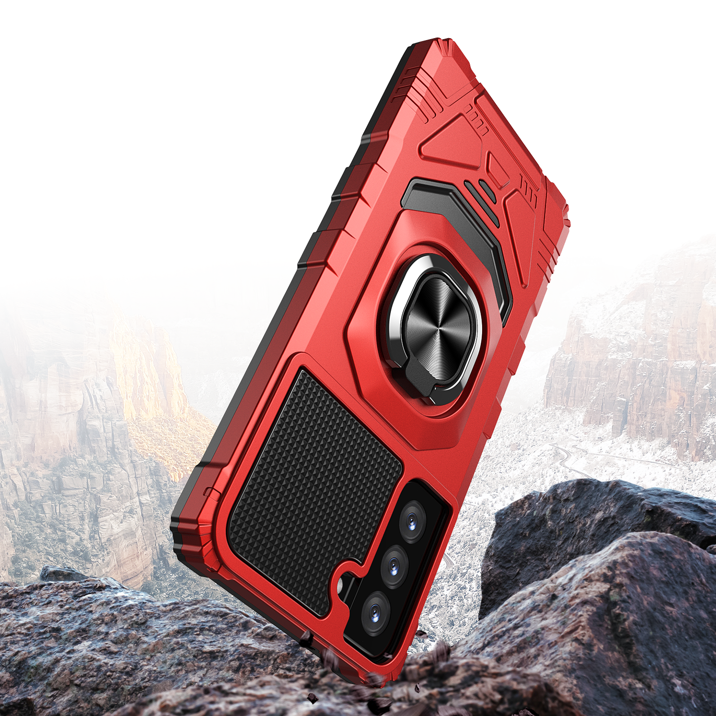 For Hybrid Dual Layer with 360° Rotate Magnetic Ring Stand Holder Kickstand TPU Rugged PC Shockproof Red Tablet Case Cover