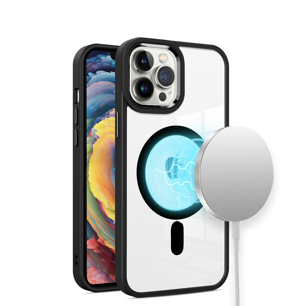For Samsung Galaxy A16 5G Transparent Slim Hybrid Frame Bumper Magnetic Case, Compatible with MagSafe Case Cover Black