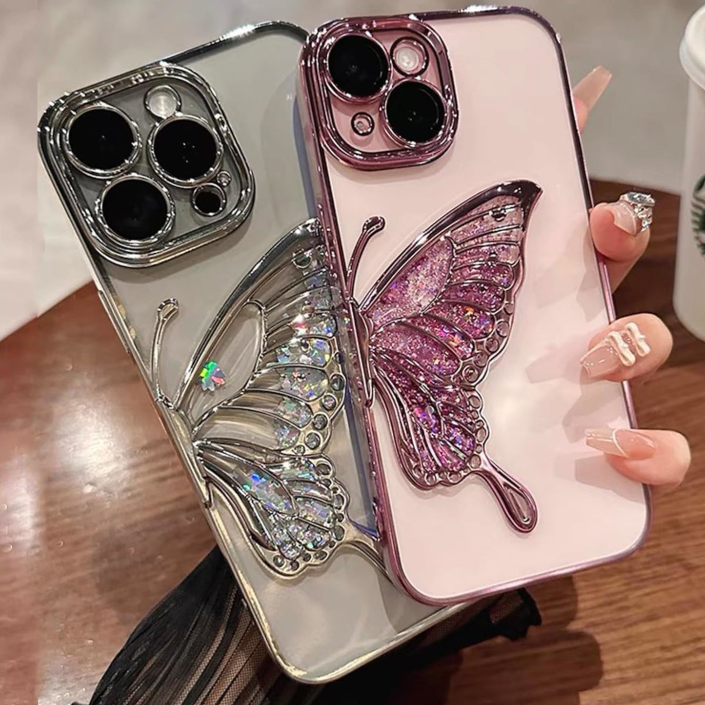 For Samsung Galaxy A16 Glitter 3D Butterfly Bling Case, Chrome Electroplate Sparkle Liquid Flowing Plating Hybrid Bumper Case Cover