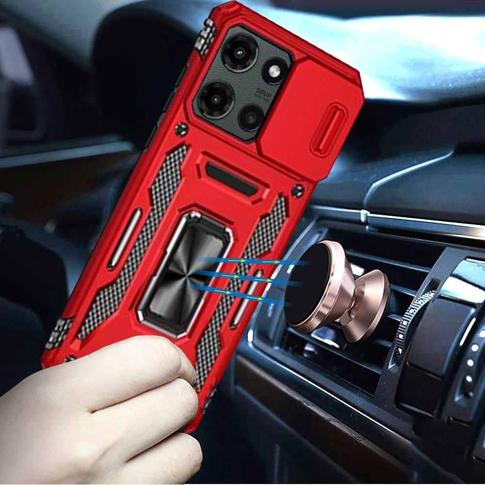 For Motorola Edge 2025 Tough Hybrid Case with Movable Camera Window & Metal Ring Stand Shockproof Case Cover