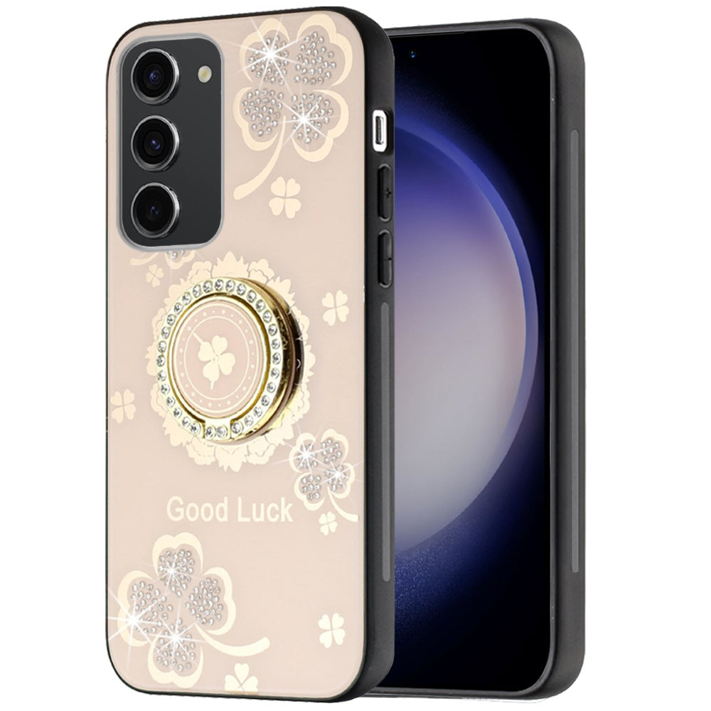 For Samsung Galaxy A16 5G Diamond Bling Sparkly 3D Ornaments Engraving Hybrid with Ring Stand Fashion Case Cover