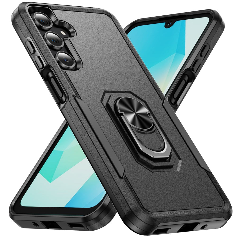 For Samsung Galaxy A16 5G Hybrid Rugged Tough 2in1 Drop-Proof Protection Military Grade Armor with Metal Ring Stand Case Cover