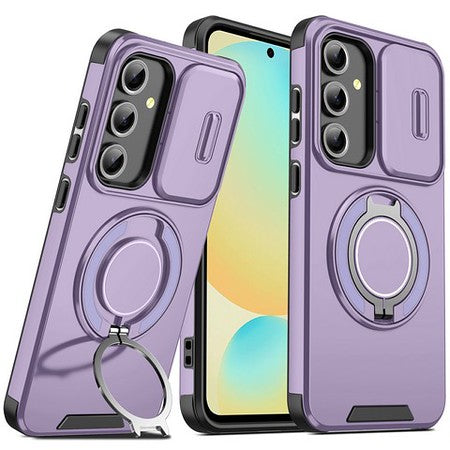 For Samsung Galaxy A36 Hybrid Case with 360° Magnetic Ring Stand, Camera Slide Protector & Compatible with MagSafe Case Cover