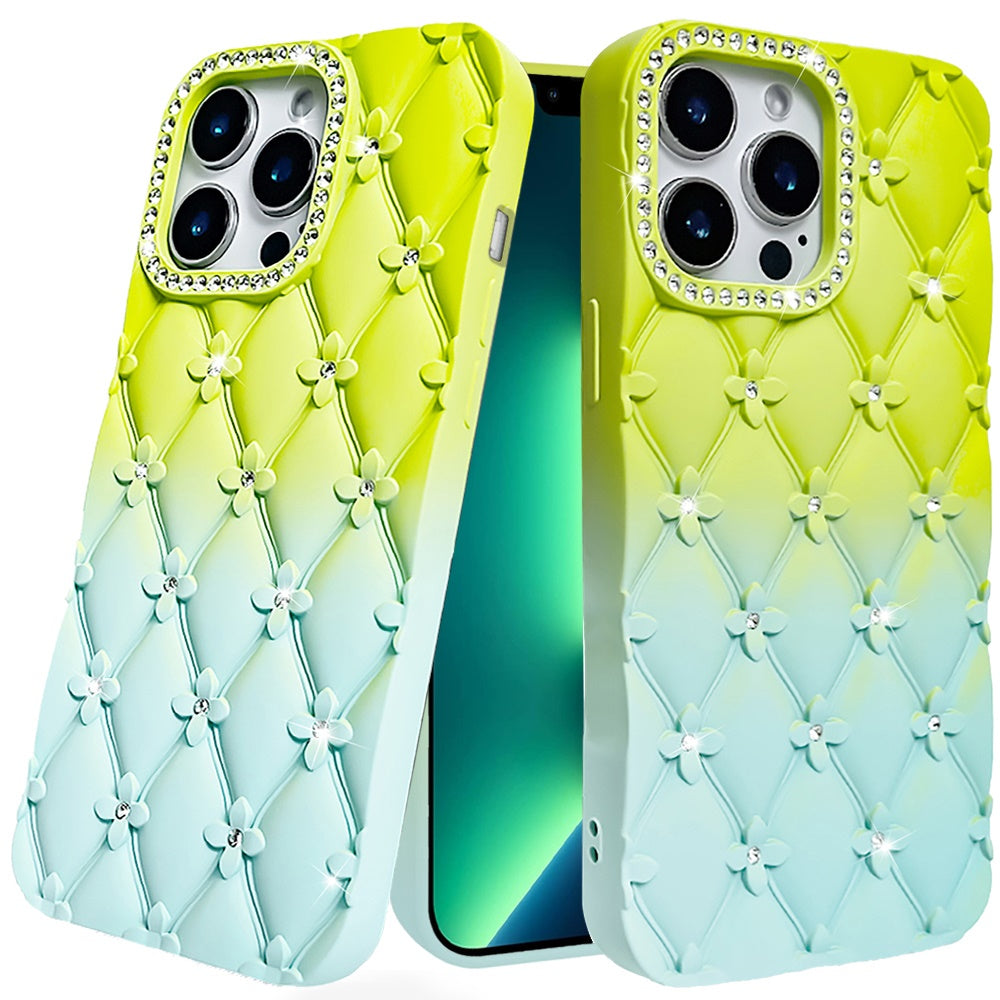 For Samsung Galaxy A16 5G Fashion Flower Design Sparkle Glitter Shimmer Rhinestone Bling Floral Accents, Leather Texture TPU Case Cover