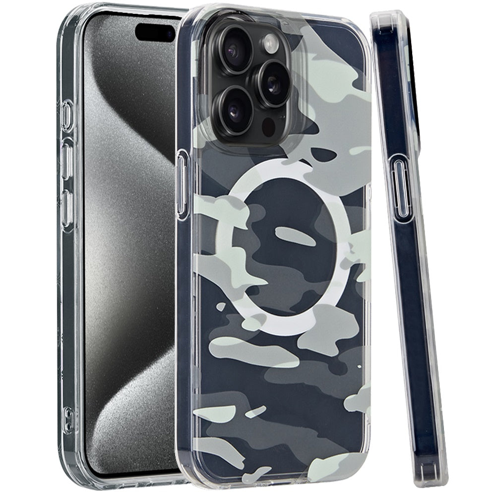 For Apple iPhone 16 Pro (6.3") Floral Pattern Design Cute Clear Hybrid Compatible with Magsafe Double Layer Soft TPU Hard PC Case Cover