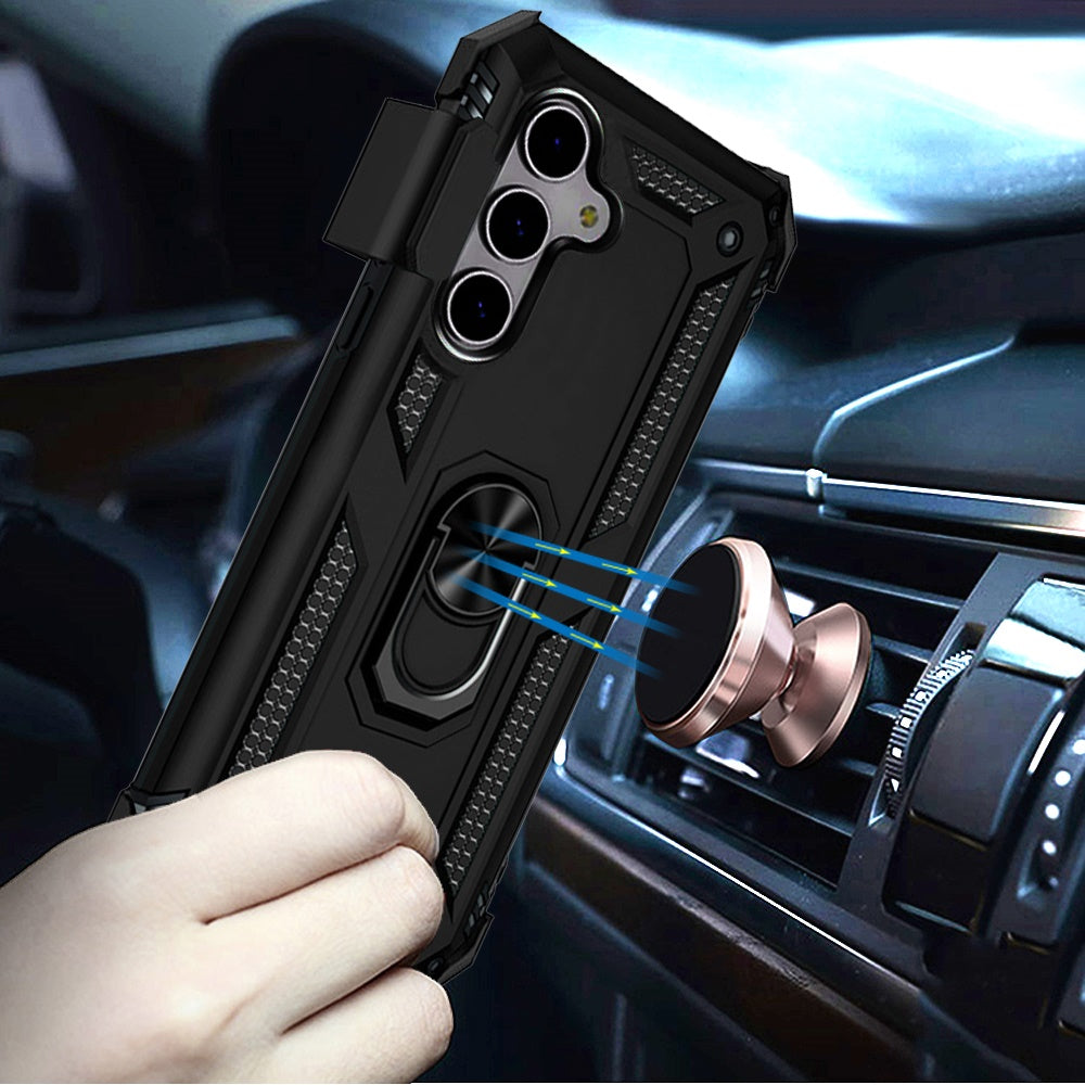 For Motorola Moto G Stylus 5G 2025 Hybrid Combo Belt Clip Holster with Ring Stand Holder, Military Grade Fit Magnetic Car Mount Shockproof Case Cover Black