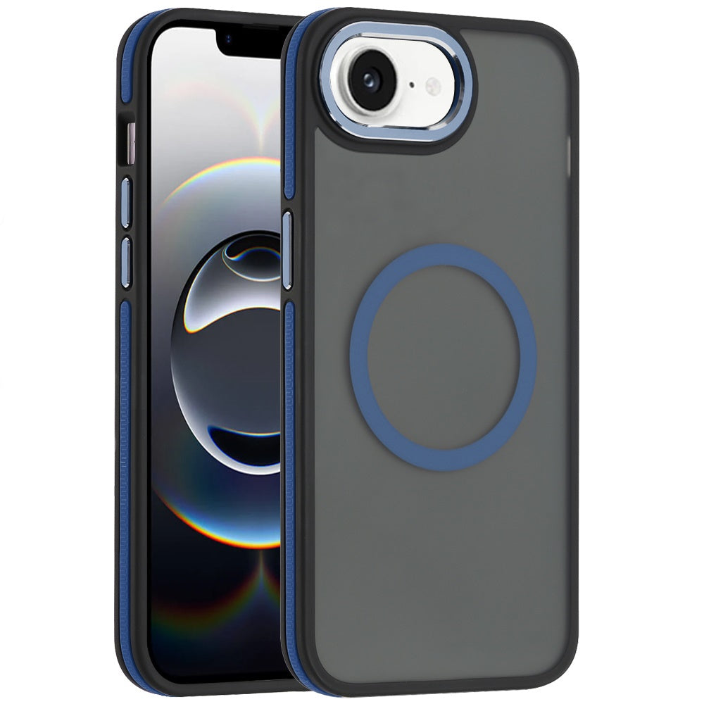 For Apple iPhone 16e Frosted Translucent Back Hybrid Case with Magnetic Circle; MagSafe Compatible, Military Grade Shockproof, Slim Design Case Cover