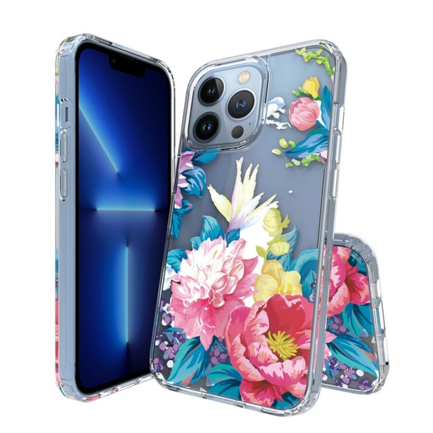 For Apple iPhone 16 Pro Max (6.9") Floral Patterns Design Clear TPU Silicone Shock Absorption Bumper Slim Hard Back Case Cover