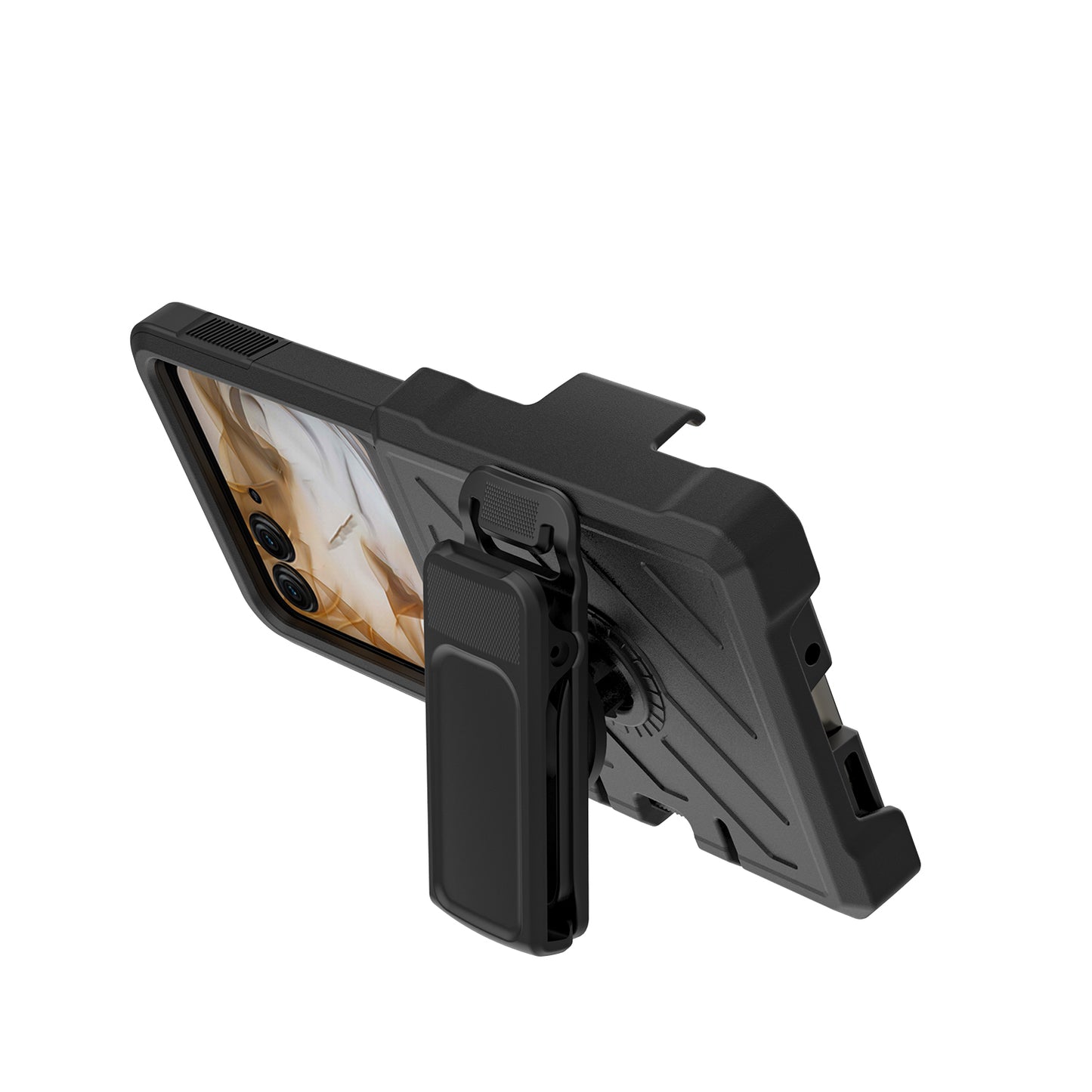 For Motorola Razr 2025 Premium Tough Hybrid Case with Belt Clip Holster, Shockproof Rugged Design, Textured 2in1 Non-Slip Case Cover Black