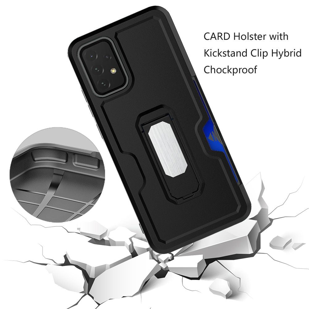 For Samsung Galaxy A16 5G Full-Body Hybrid Heavy Duty Armor Case with Belt Clip Holster, Credit Card Holder & Kickstand Case Cover Black