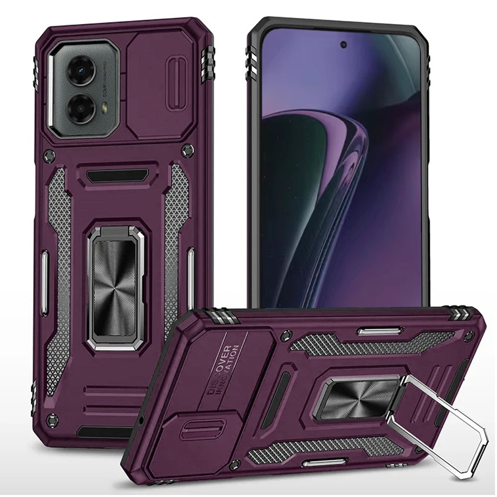 For Samsung Galaxy A06 Hybrid Case with Rotation Ring Stand Shockproof & Slide Camera Window TPU Armor Drop-proof Case Cover