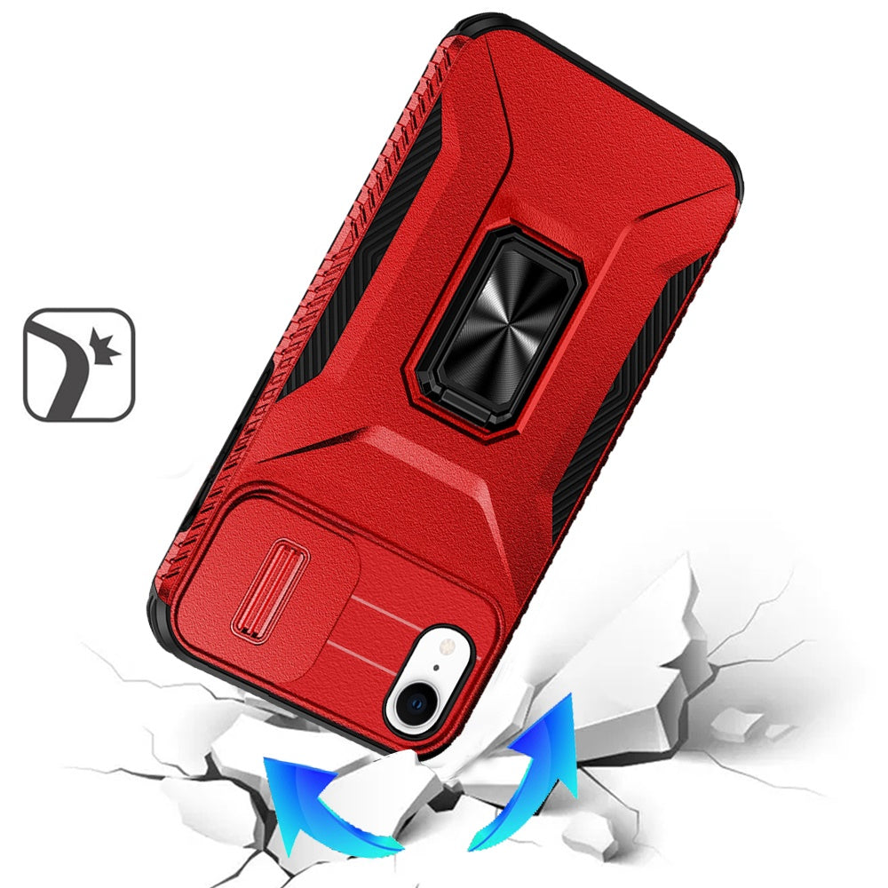 For Apple iPhone XR Case, Camera Cover with Magnetic Rotation Ring Stand, Military Grade Hybrid Hard TPU Shockproof Case Cover