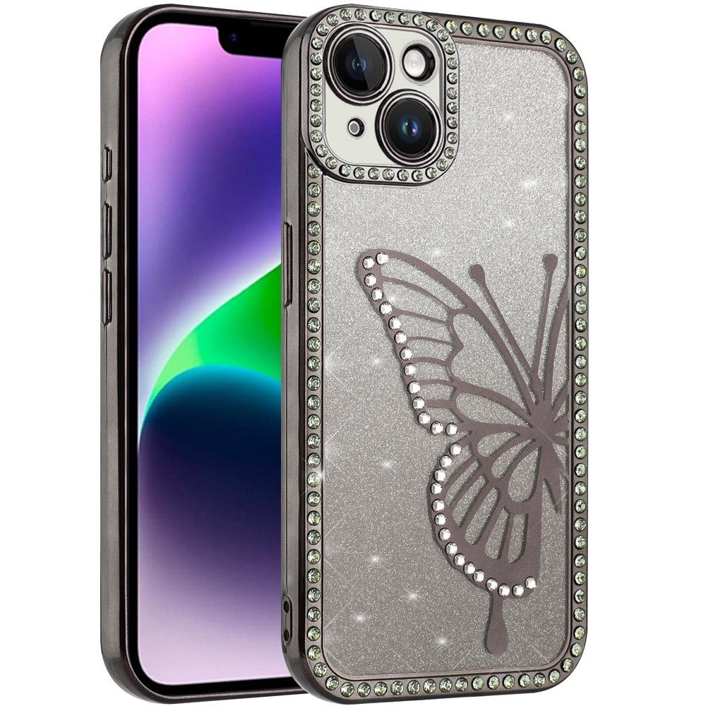 For Apple iPhone 11 Butterfly Glitter Diamond Shimmer Hybrid Slim & Stylish Electroplated Sparkly Bling Shockproof TPU Protective Case Cover