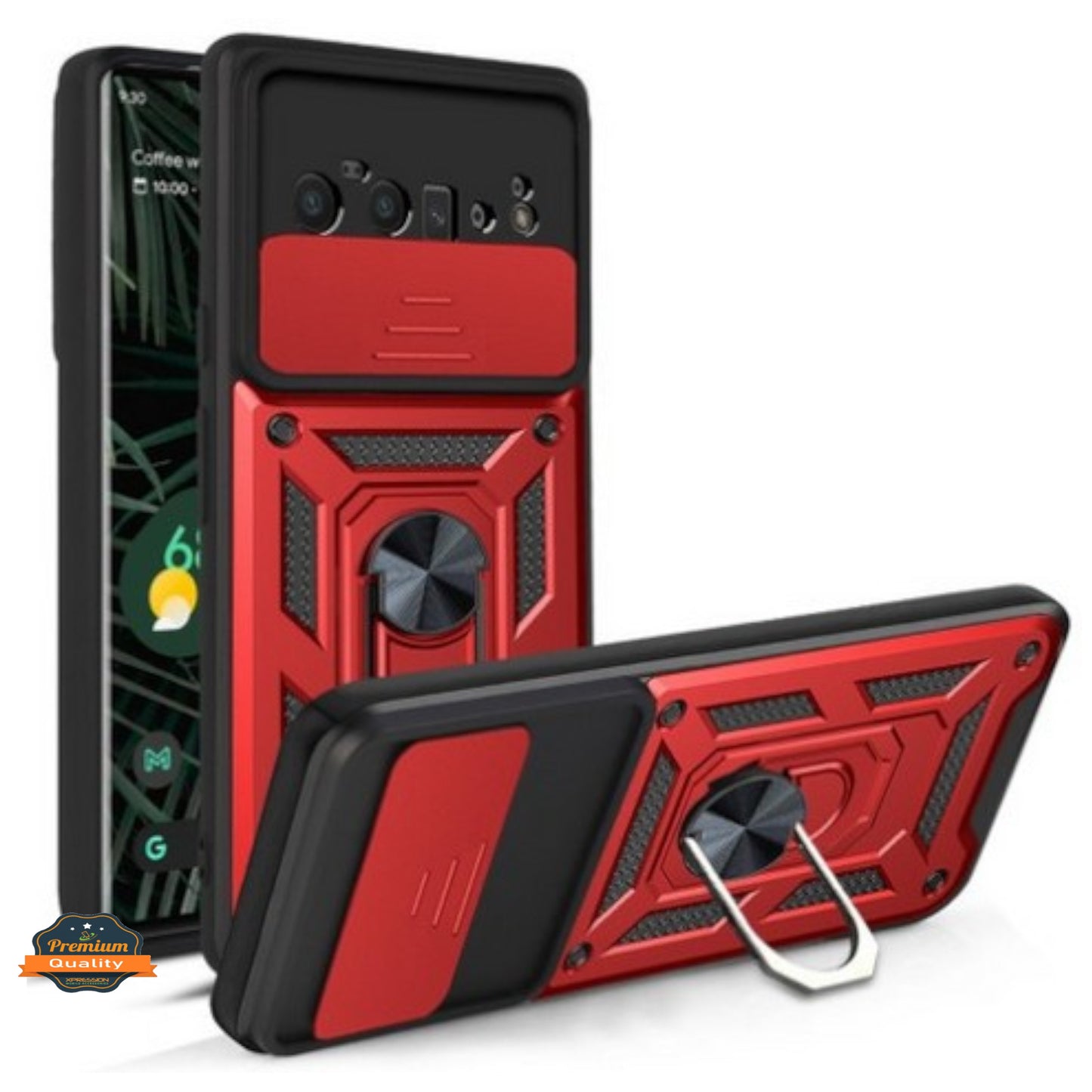 For Google Pixel 10 Pro XL Hybrid Shockproof, Built-in Sliding Camera Lens Protection with Magnetic Finger Ring Stand Holder Case Cover