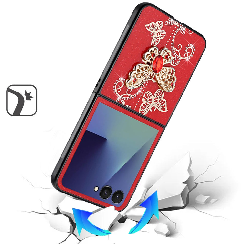 For Samsung Galaxy Z Flip 7 Diamonds 3D Fashion Bling Sparkly Glitter Ornaments Engraving Hybrid with Ring Stand Case Cover