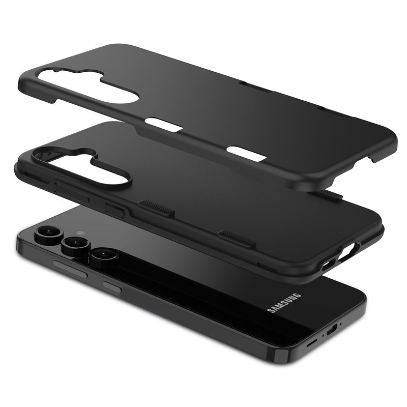 For Hybrid Slim Shockproof Bumper Protective Hard PC + Rubber TPU Phone Cover Bravo Series Case for Samsung Galaxy S24 Fan Edition - Black Case Cover Black
