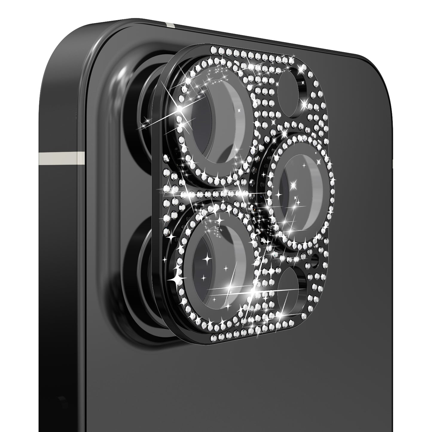 For Apple iPhone 16 Pro (6.3") Camera Lens Full Tempered Glass With Diamond Bling Glitter Rhinestone Lens Protective Case Cover