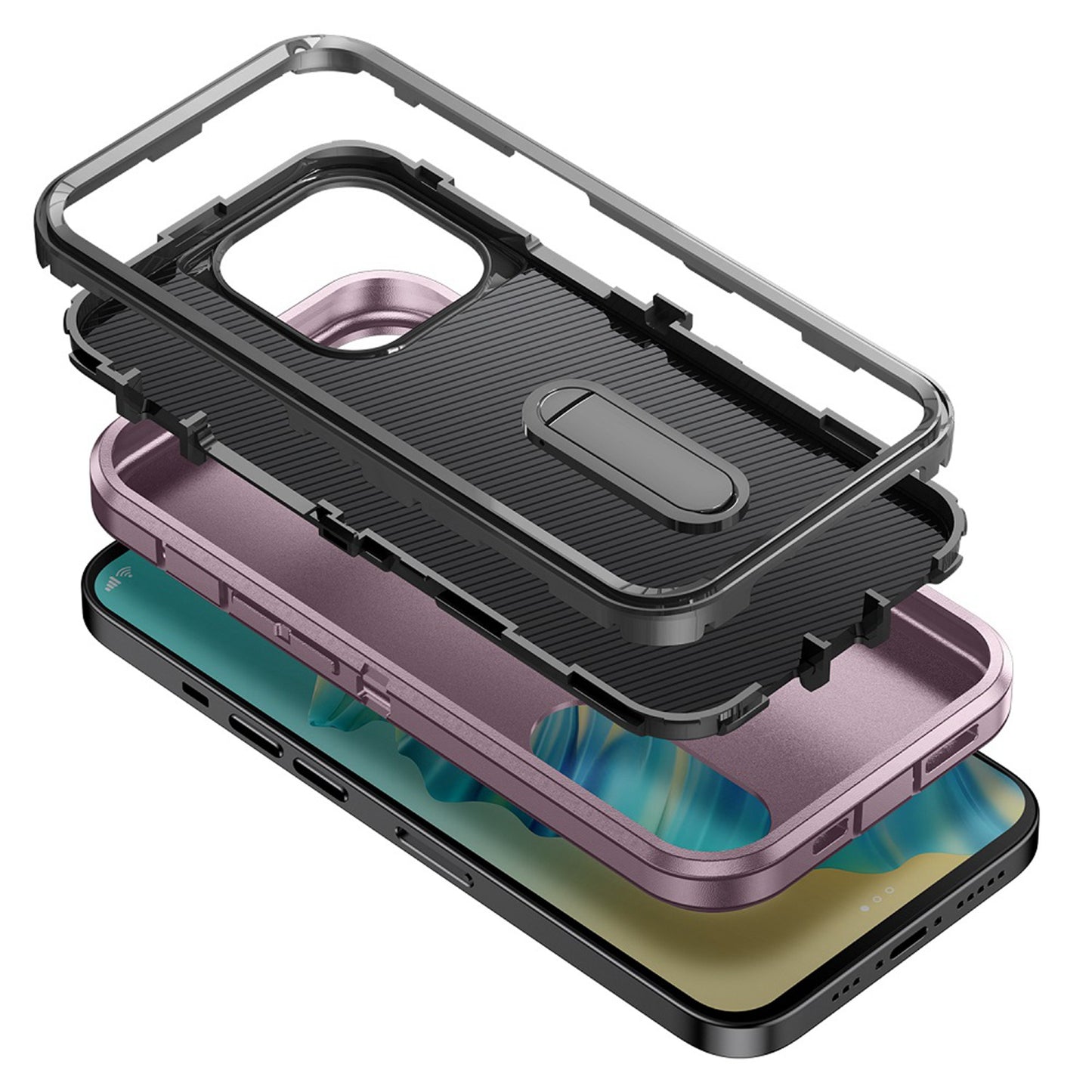 For Samsung Galaxy A16 5G Hybrid Three Layers Protection 3in1 Shockproof with Kickstand Heavy Duty Hard TPU Rubber Anti-Drop Case Cover