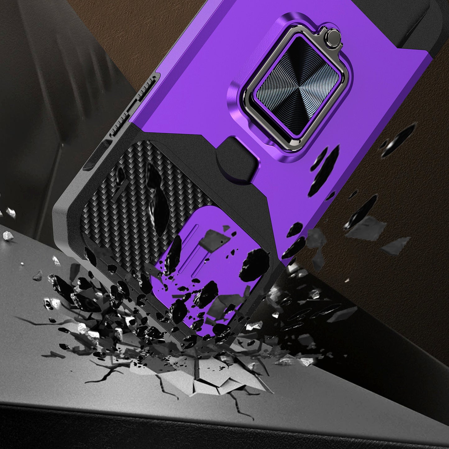 For Samsung Galaxy A16 5G Wallet Case with Ring Stand & Slide Camera Cover Credit Card Holder, Military Grade Hard Shockproof Case Cover Purple