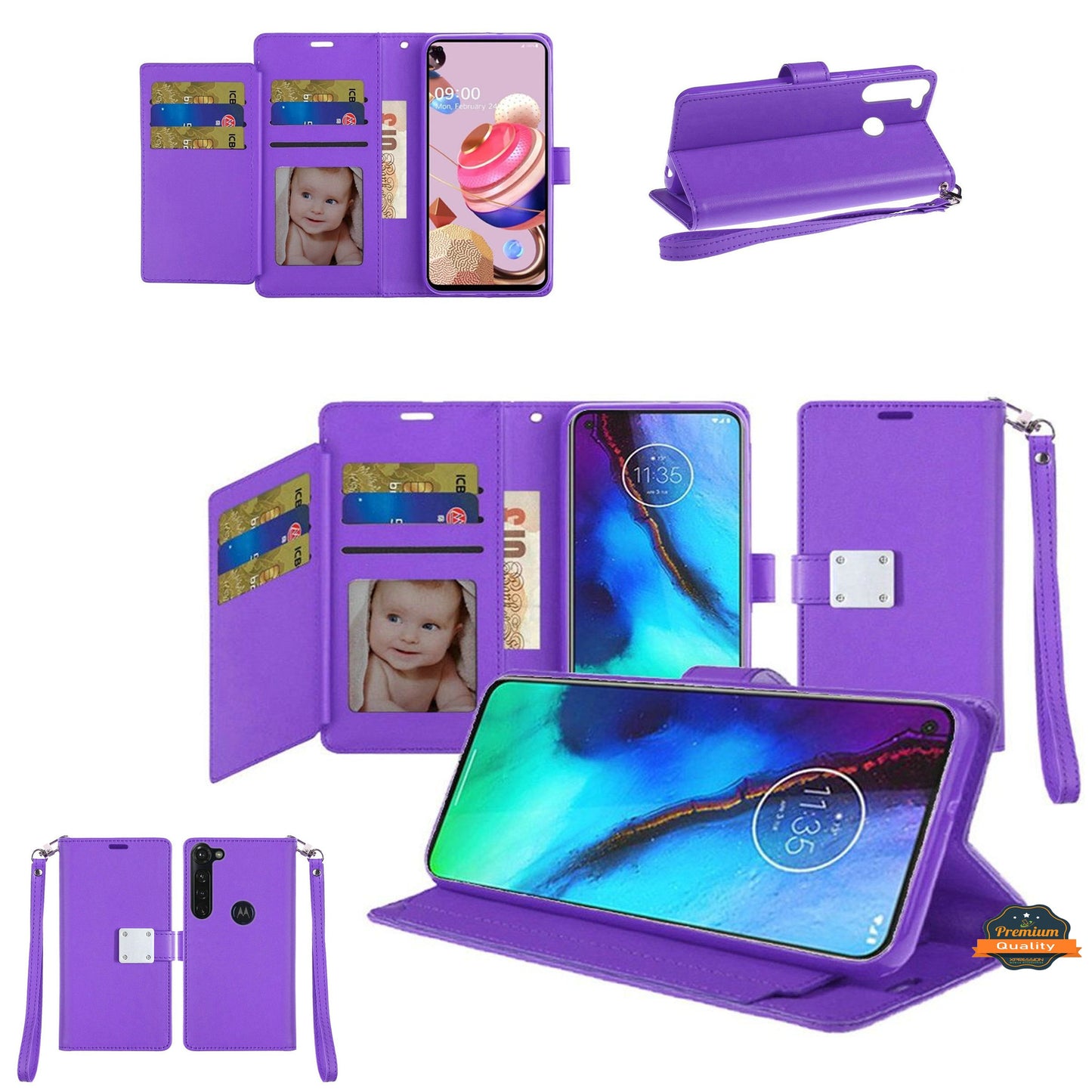 For Samsung Galaxy A16 5G Wallet PU Leather Credit Card ID Cash Holder Slot Dual Flip Pouch with Stand and Strap Case Cover