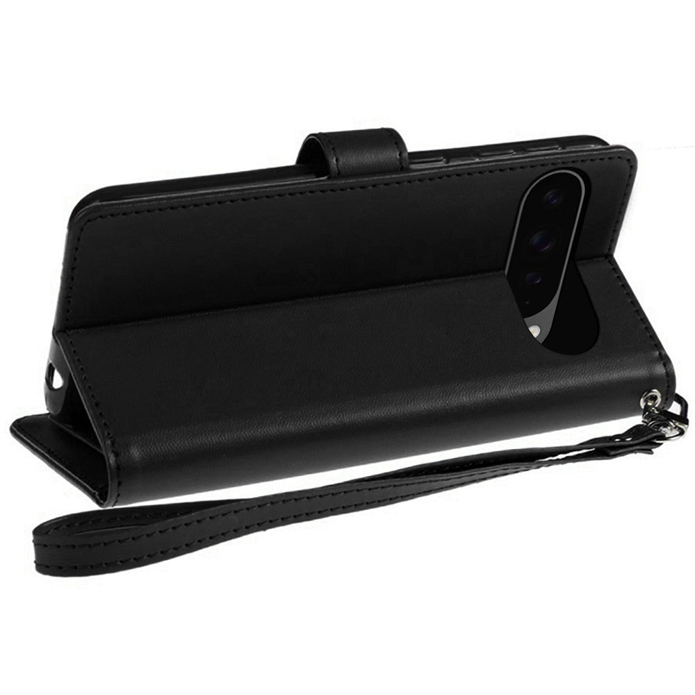 For Google Pixel 10 Pro XL Wallet Case with ID/ Card Holder, Wristlet Strap, Magnetic TPU Protective Shockproof Folio Flip Case Cover Black