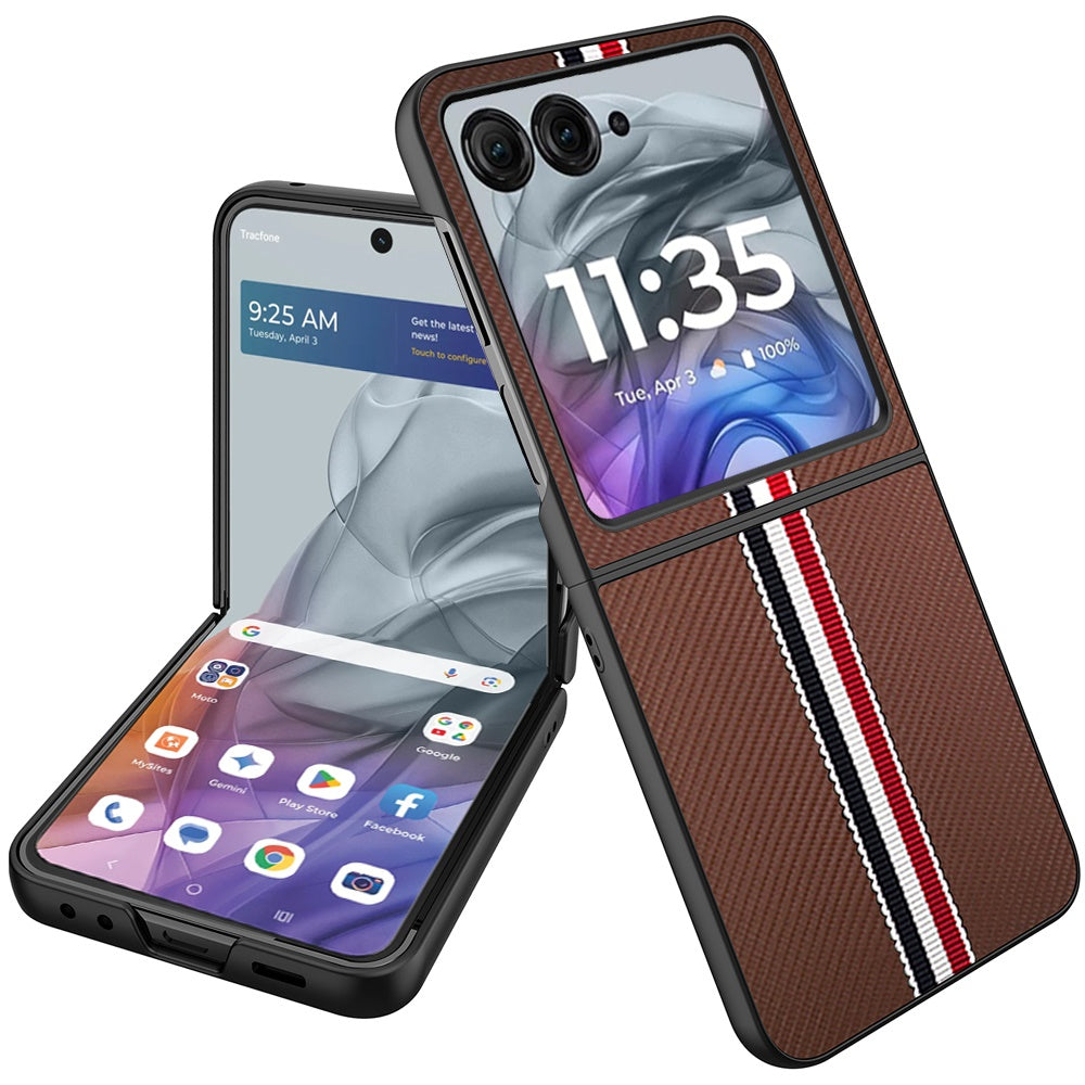 For Motorola Razr Ultra 2025 Velvet Fabric PU Vegan Leather, Premium Flip Design, Slim Snap-On Hard PC + TPU Case Cover Brown