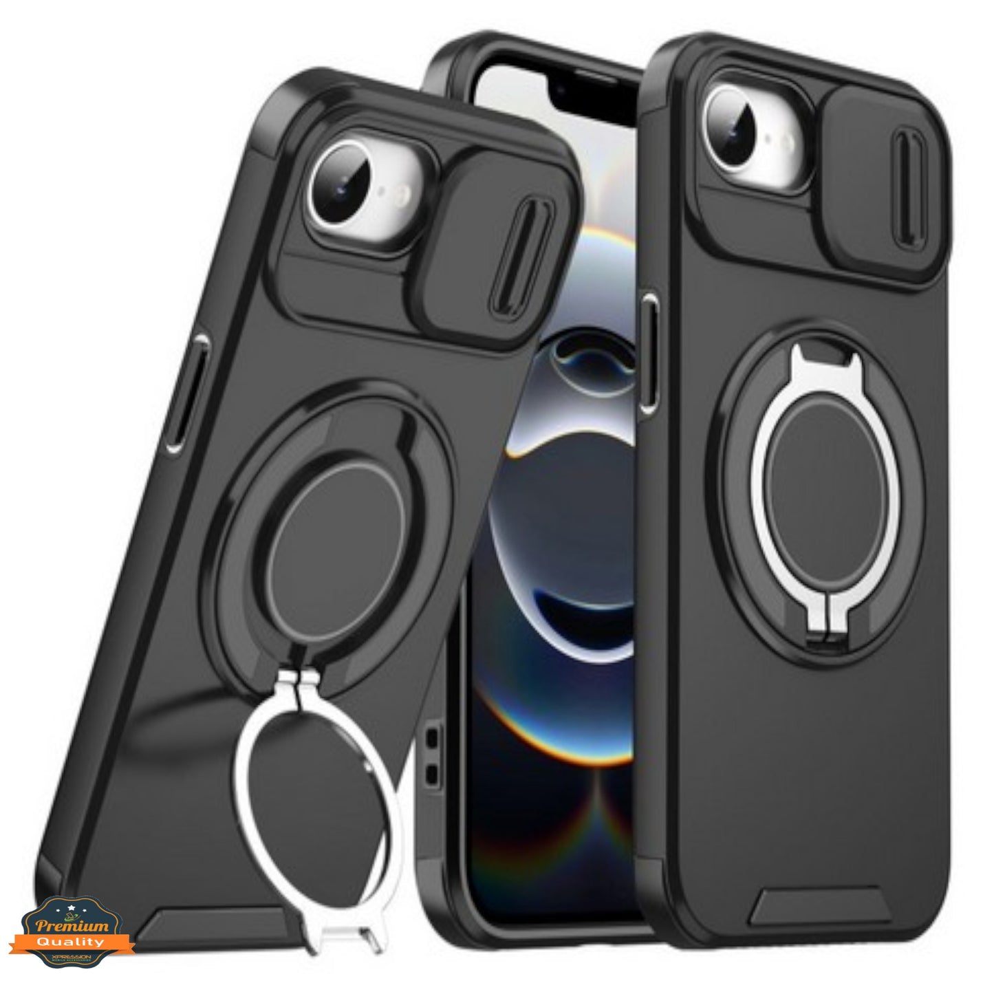 For Apple iPhone 16e /iPhone SE4 Hybrid Case with 360° Magnetic Ring Stand, Camera Slide Protector & Compatible with MagSafe Protector