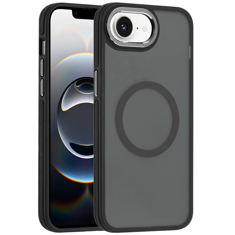 For Apple iPhone 16e Frosted Translucent Back Hybrid Case with Magnetic Circle; MagSafe Compatible, Military Grade Shockproof, Slim Design Case Cover