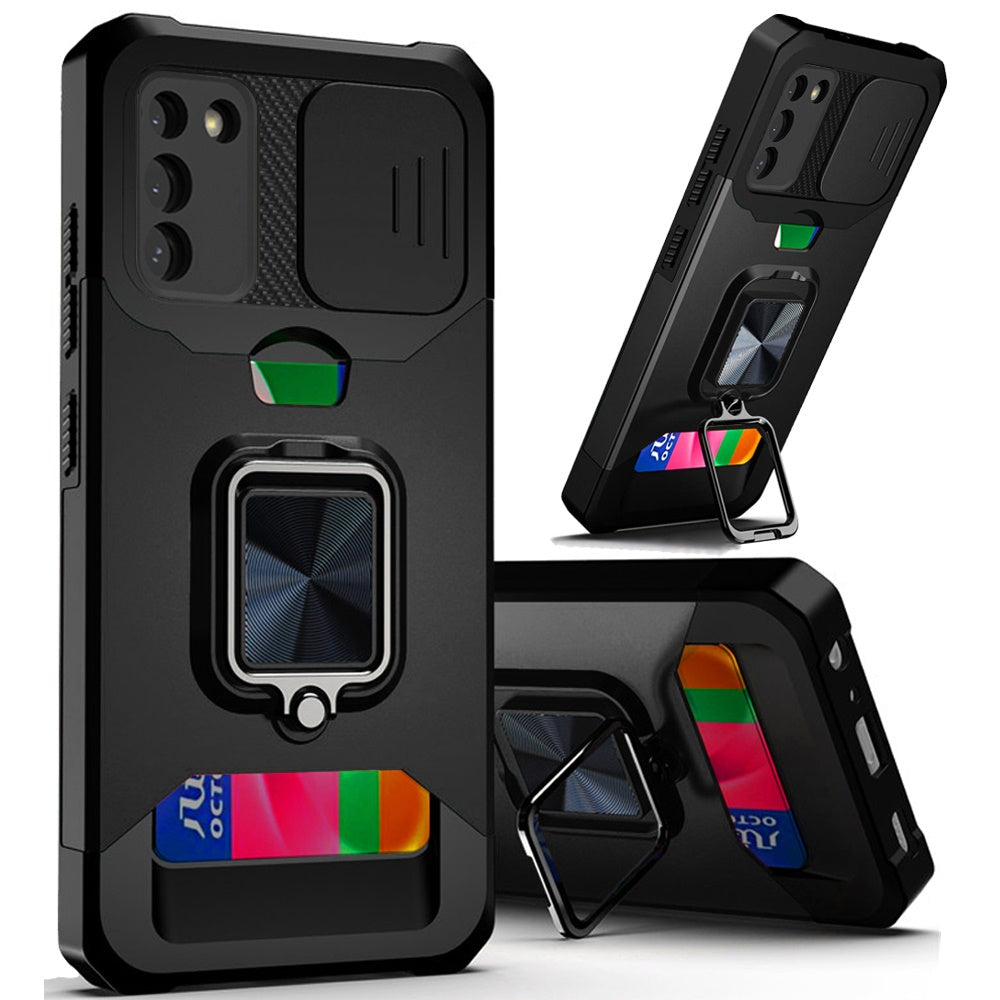 For Samsung Galaxy A16 5G Wallet Case with Ring Stand & Slide Camera Cover Credit Card Slot Holder, Military Grade Case Cover