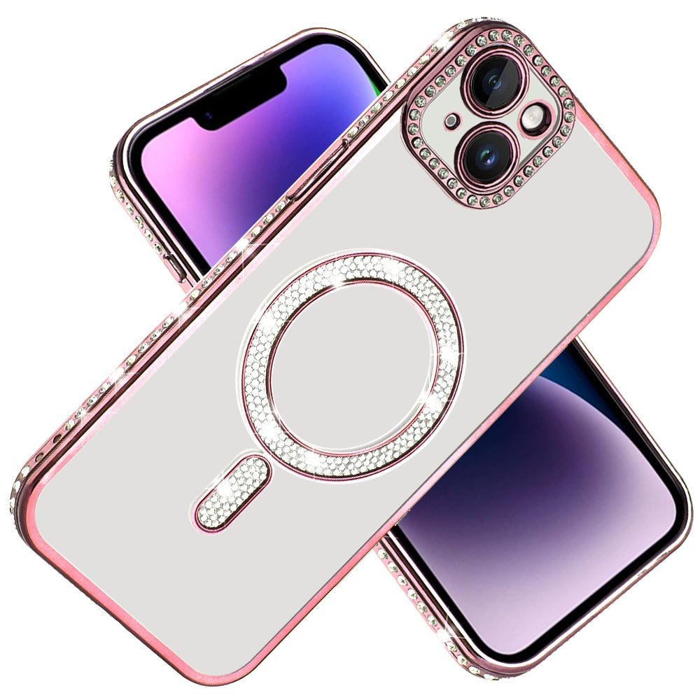 For Apple iPhone 11 Bling Case with Diamond Magnetic Circle, Transparent Slim Shockproof Hybrid Slim Fit Case Cover