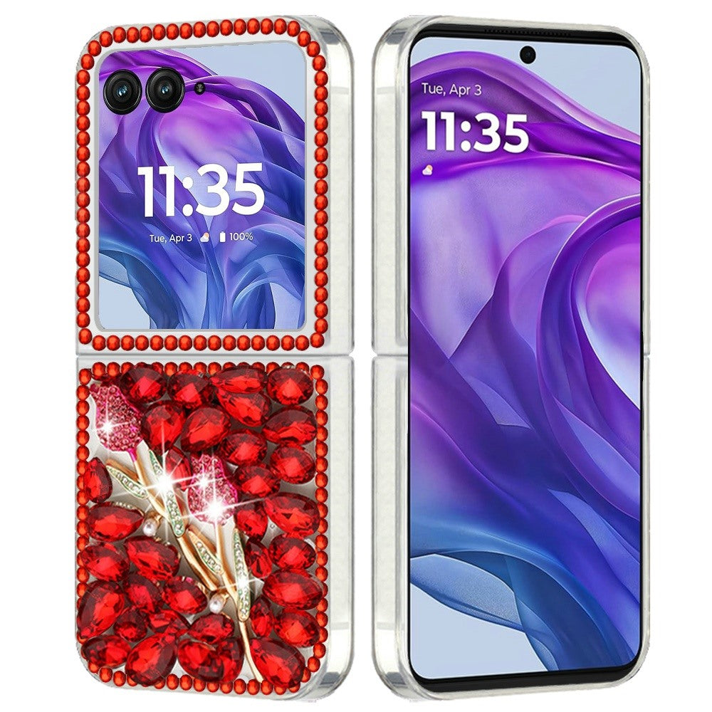 For Motorola Razr+ PLUS (2025 /2024) Bling Crystal 3D Full Diamonds Luxury Sparkle Rhinestone Hybrid Protective Case Cover