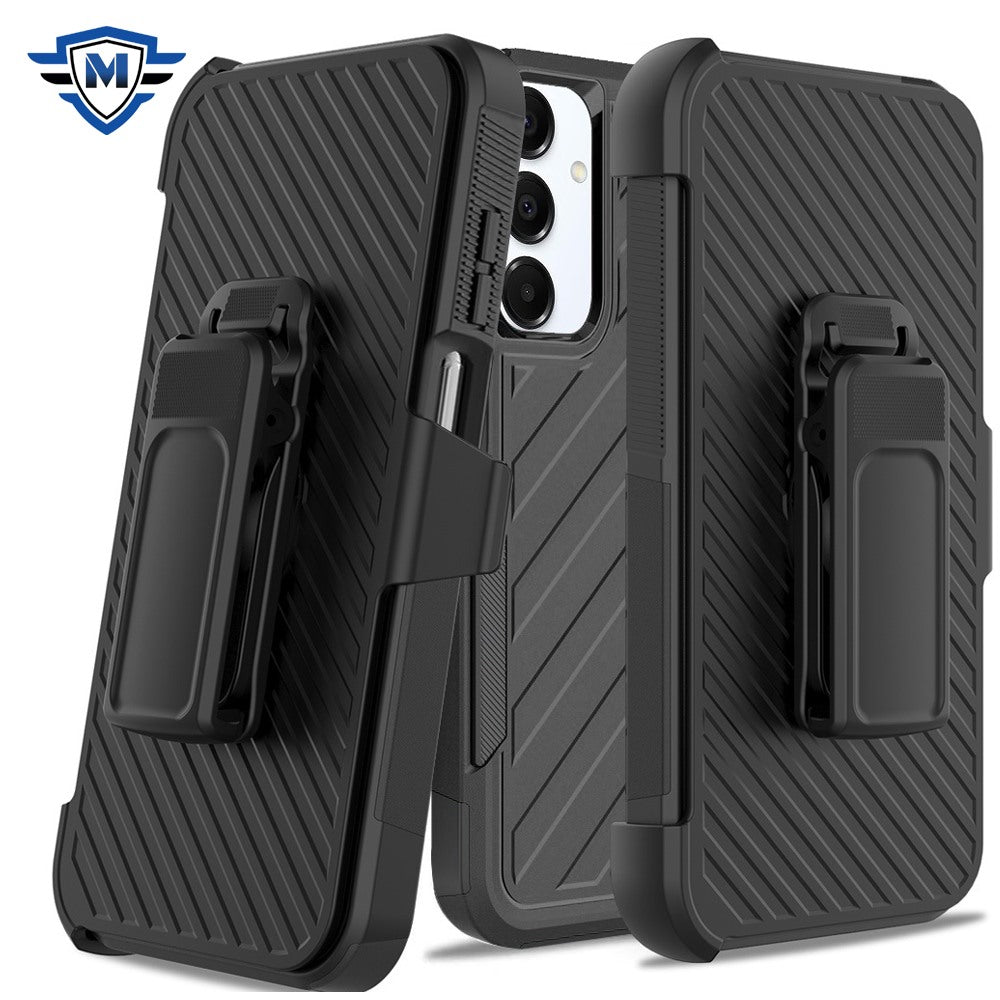 For Apple iPhone 16e Premium Tough Hybrid Case with Belt Clip Holster, Shockproof Rugged Design, Textured 2in1 Non-Slip Case Cover Black