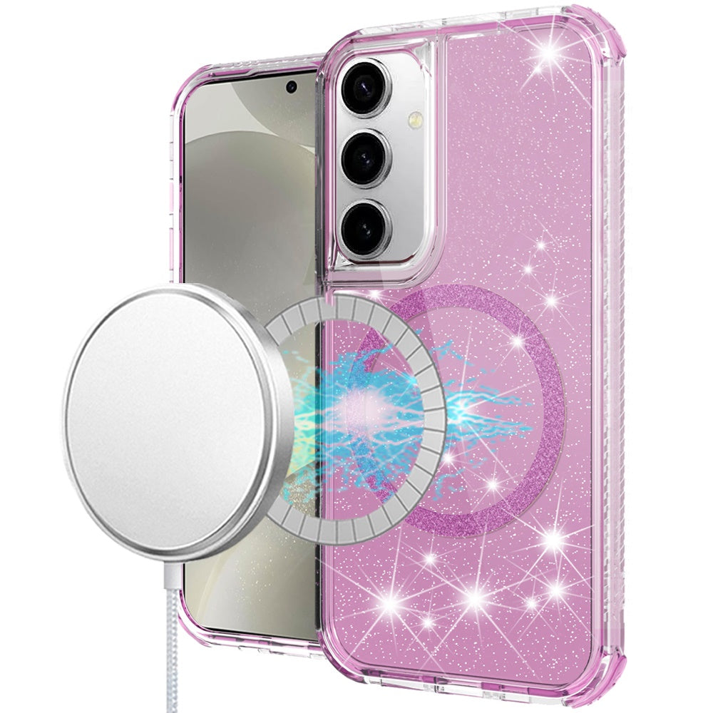 For Samsung Galaxy S25+ /S25 Plus /S24+ Plus Magnetic Circle Compatible with Magsafe, Bling Glitter Sparkle 3-in-1 Hybrid Shockproof TPU Bumper Case Cover